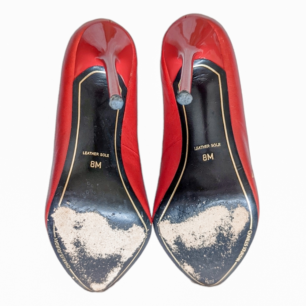 CHARLES JOURDAN PARIS Red Fairy Pointy Toe Leather Stiletto Pumps Size 8 - Picture 8 of 14